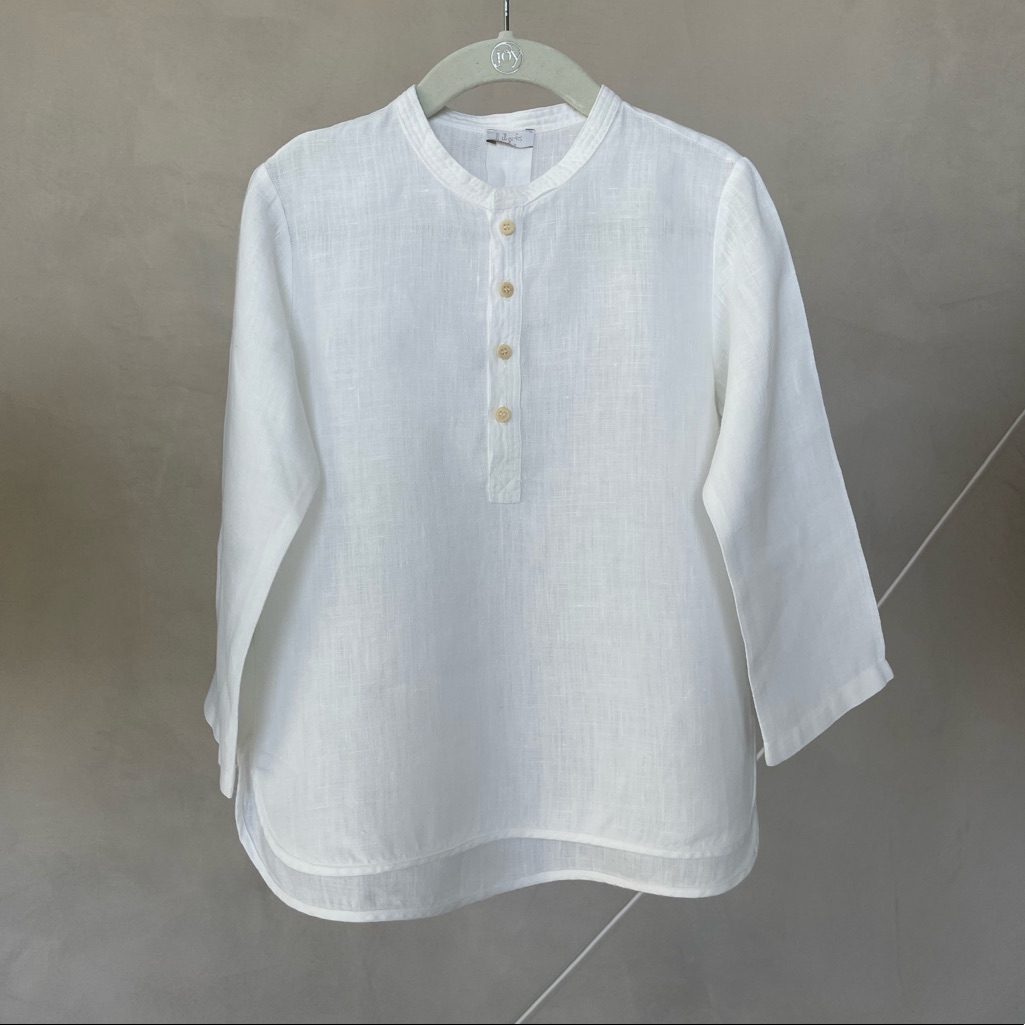 Il Gufo White Linen Henley Blouse